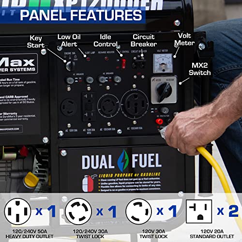 XP12000EH Dual Fuel Generator – 12,000W Gas/Propane, 457cc 4-Stroke Engine, EPA/CARB Compliant