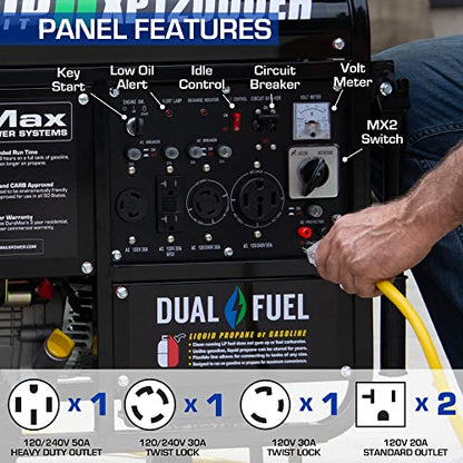 XP12000EH Dual Fuel Generator – 12,000W Gas/Propane, 457cc 4-Stroke Engine, EPA/CARB Compliant